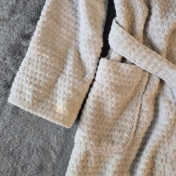 Pottery Barn Women Gray Cotton Waffle Weave Bath Robe Shawl Collar Small Turkey - Picture 7 of 16